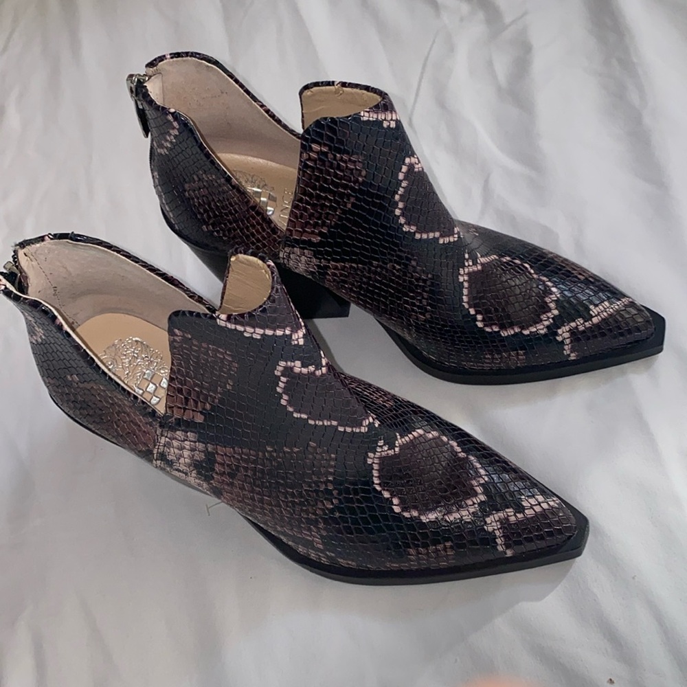 Vince Camuto Black Snake-Print Ankle Booties